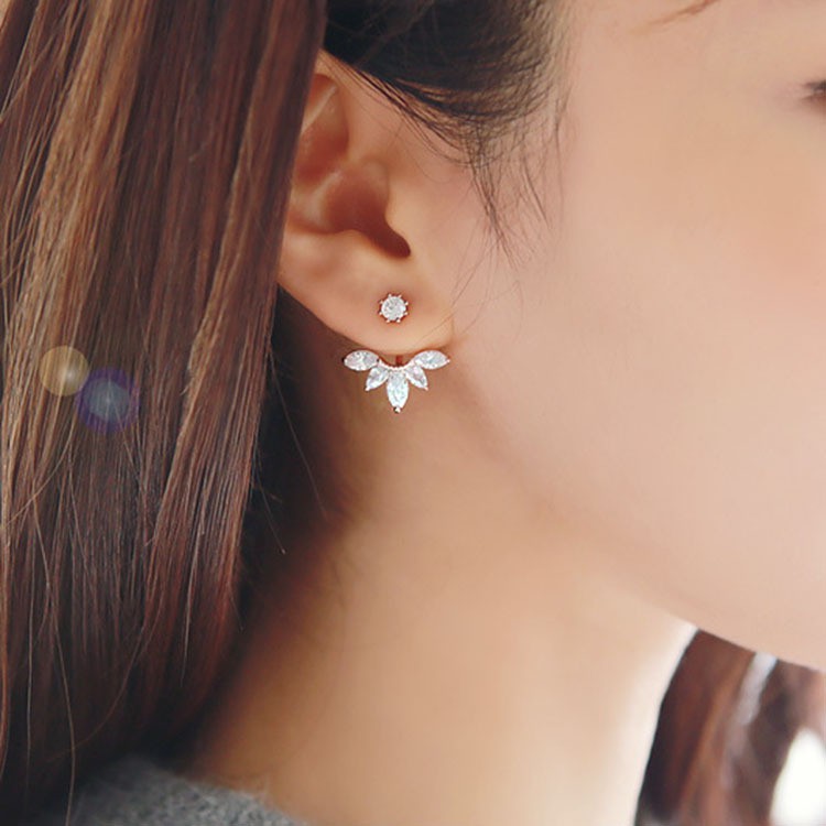 Khuyên tai mạ bạc đính zirco thời trang Hàn Quốc