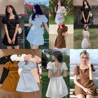 Đầm cổ u tay phồng khoét eo