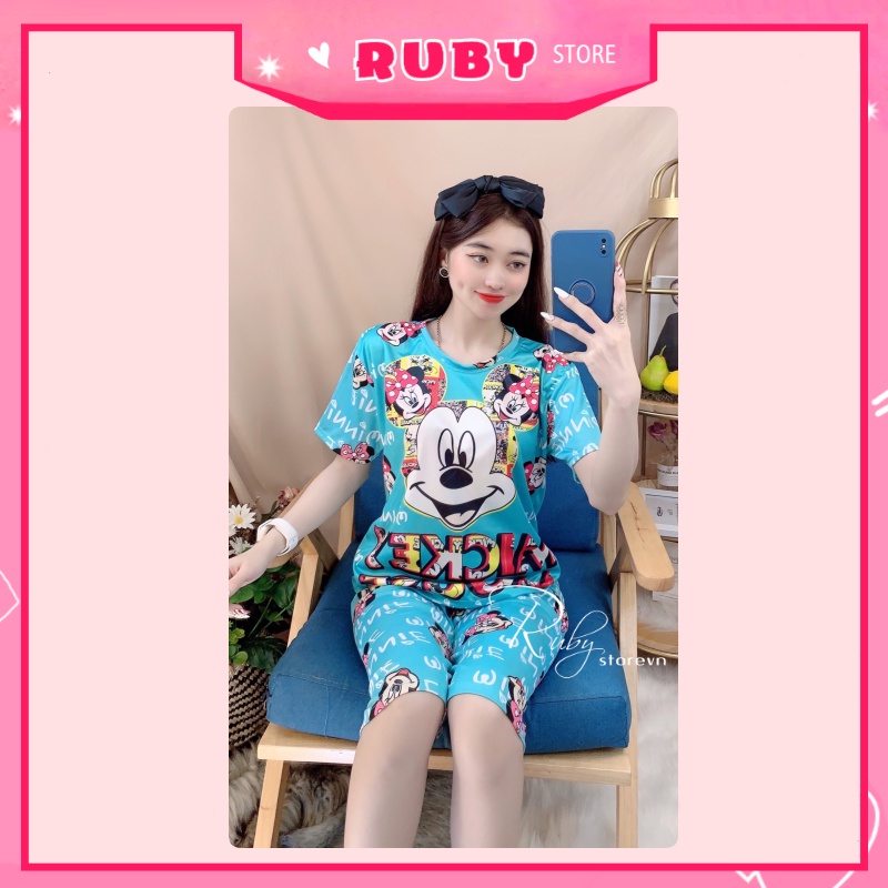 Đồ bộ nữ mặc nhà in hình Mickey đáng yêu chất thun mềm mịn Free Size Dưới 47KG  ❤ Rubystorevn
