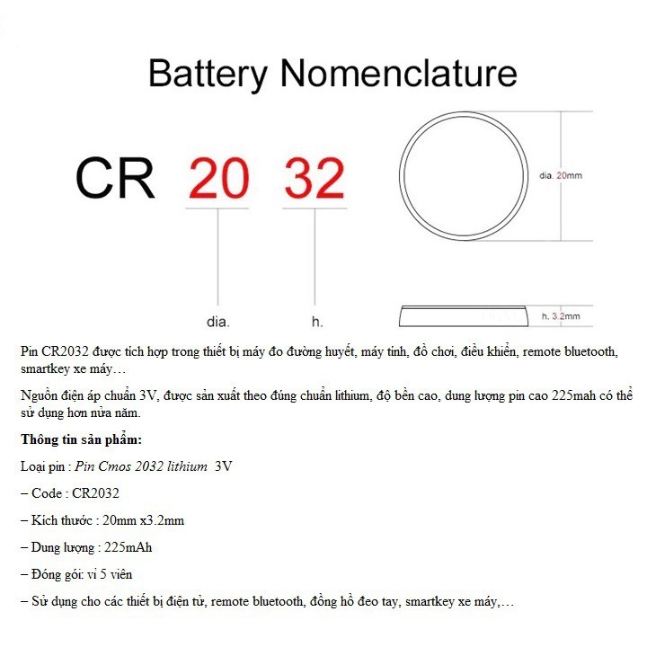 Vỉ Pin Cmos Máy Tính CR2032 Lithium 3V
