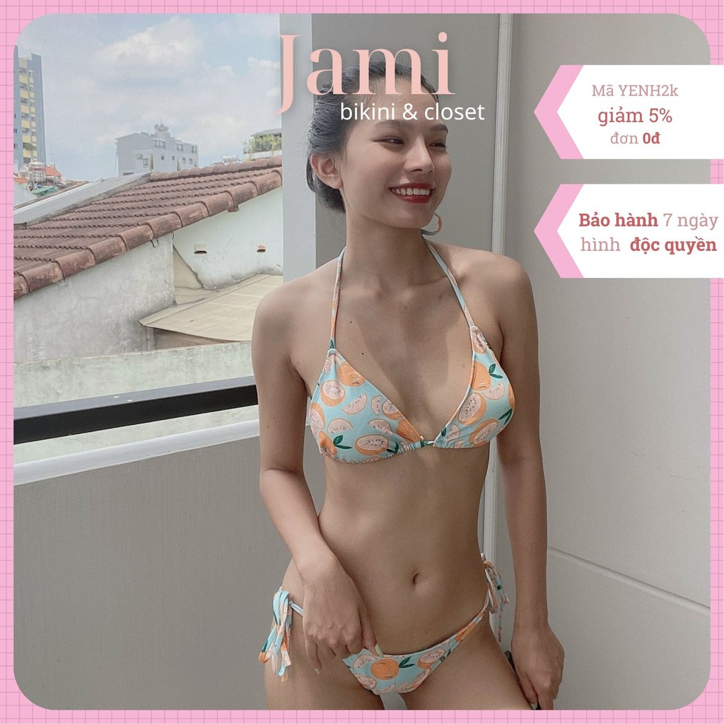 BIKINI tam giac sexy đi biển đi bơi họa tiết quả cam nổi bật