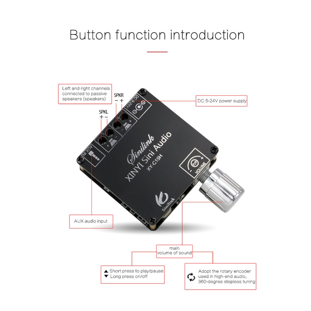 Bảng Mạch Khuếch Đại Âm Thanh XY-C15H 5.0 20W + 20W Kênh Kép 360 Độ DC9V-24V / 2A