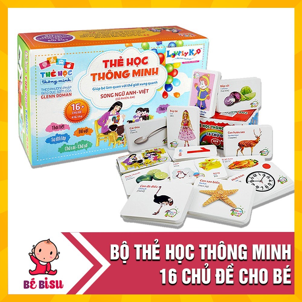 { kho sỉ } bộ thẻ học thông minh 16 chủ đề tiếng anh và tiếng việt cho bé.