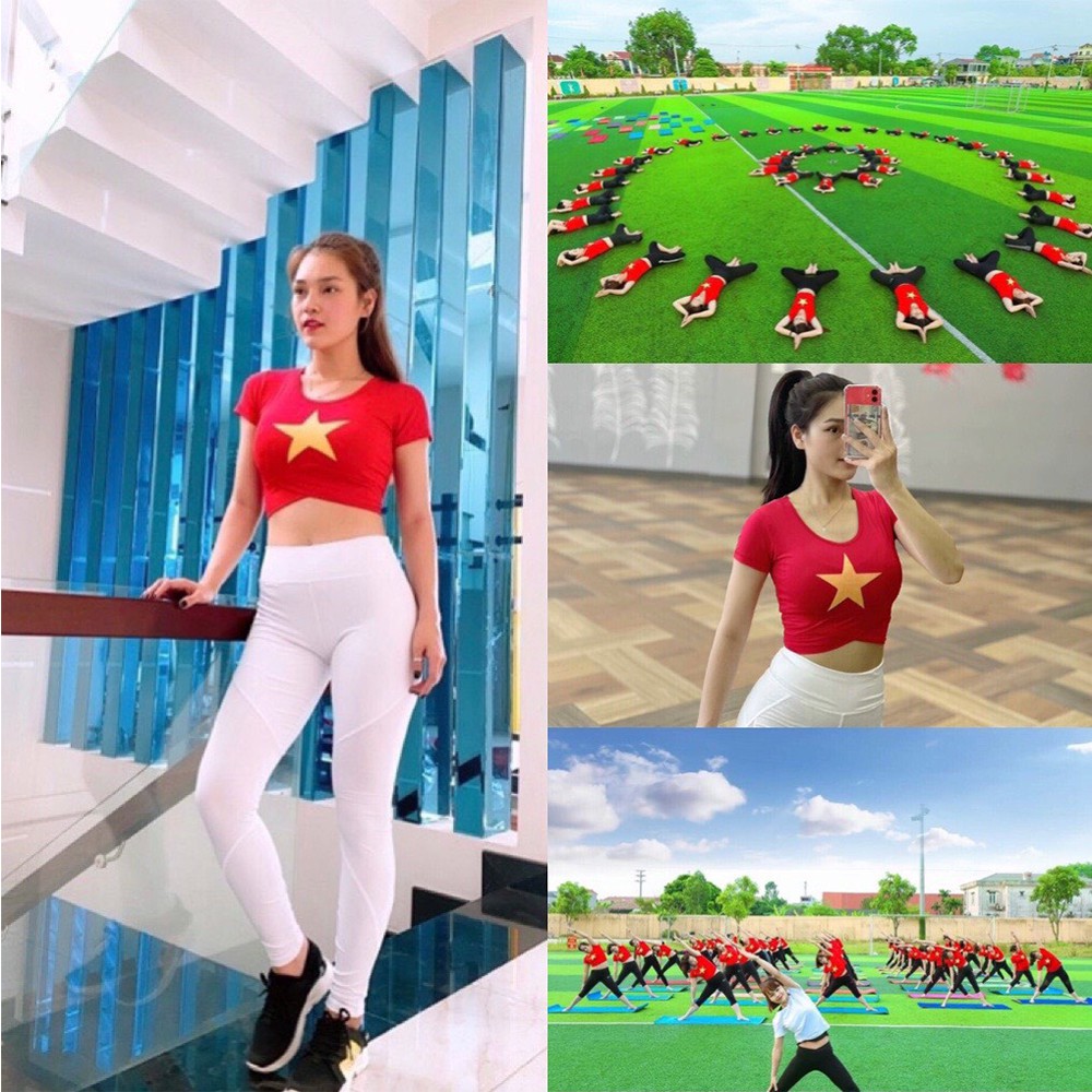 Áo Croptop Cờ đỏ sao vàng chuẩn đẹp (đồ tập gym-yoga-zumba nữ)