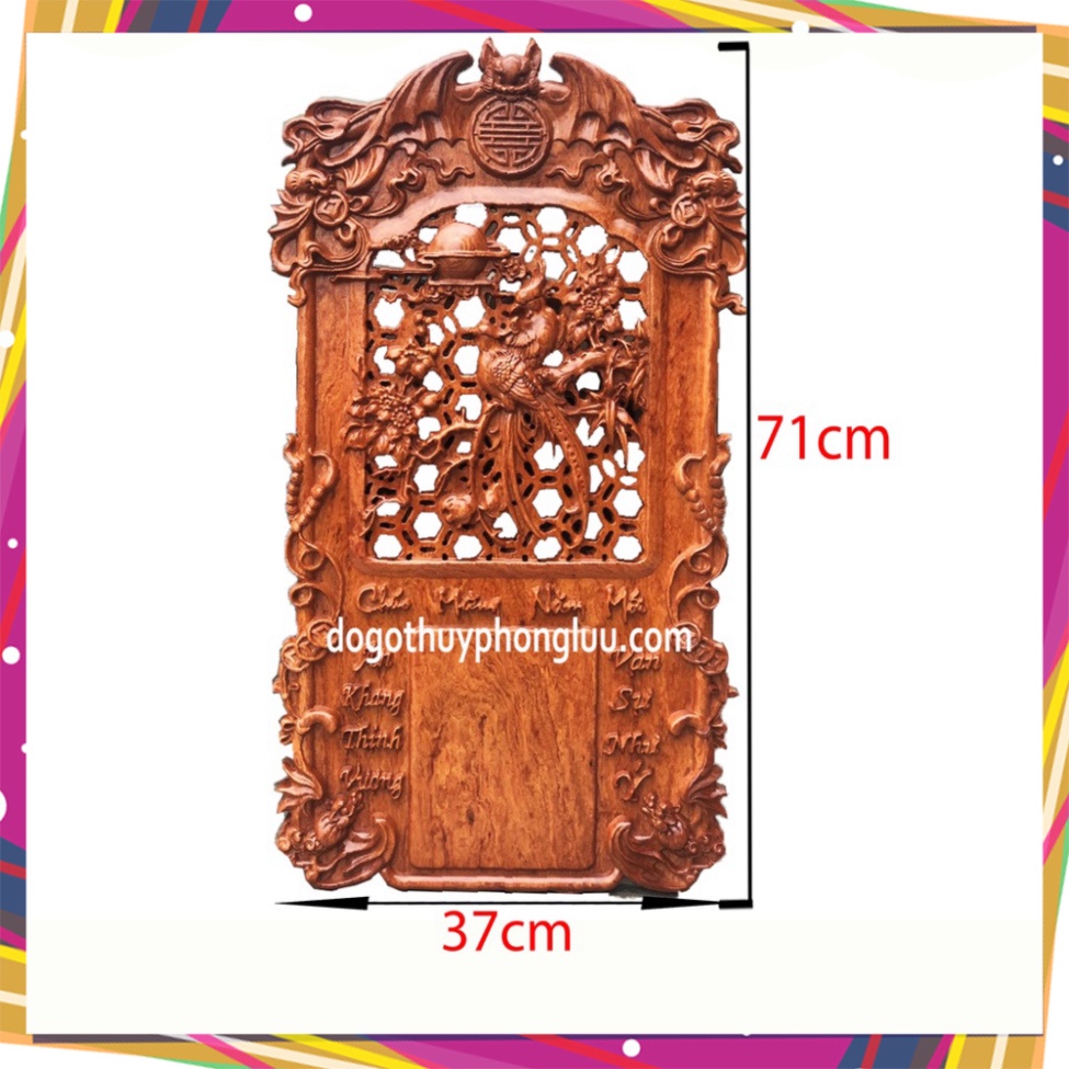 Đốc lịch nguyên khối gỗ hương ngày tết trạm chim trĩ cao 71cm