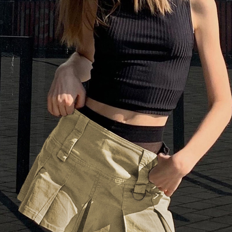 Chân Váy Kaki Ngắn Xếp Ly Thời Trang Hàn Quốc Dễ Thương Cho Nữ