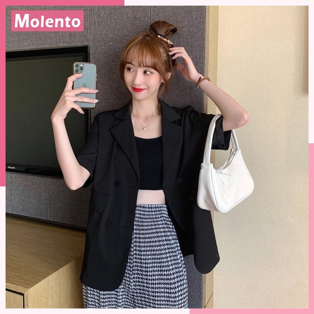 Áo Blazer Nữ Tay Ngắn MOLENTO Áo Vest Nữ Blazer Hàn Quốc Cao Cấp Chất Vải Dầy Dặn Đứng Dáng Không Xù Bai Nhão - M115
