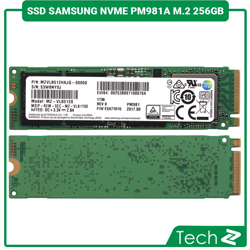 Ổ Cứng SSD Samsung NVMe PM981a M.2 PCIe Gen3 x4 256GB (Đọc: 3500 MB/s Ghi: 2200 MB/s)