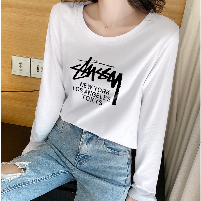 NRVP Áo Thun Nữ Tay Dài 100% Cotton Thời Trang Hàn Quốc