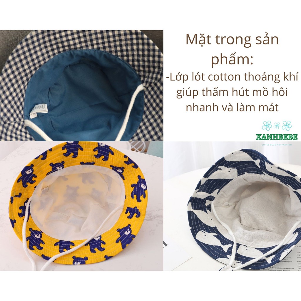 Mũ Cho Bé Vành Tròn Size Từ 6 Tháng Đến 5 Tuổi Họa Tiết Dễ Thương Có Dây Rút