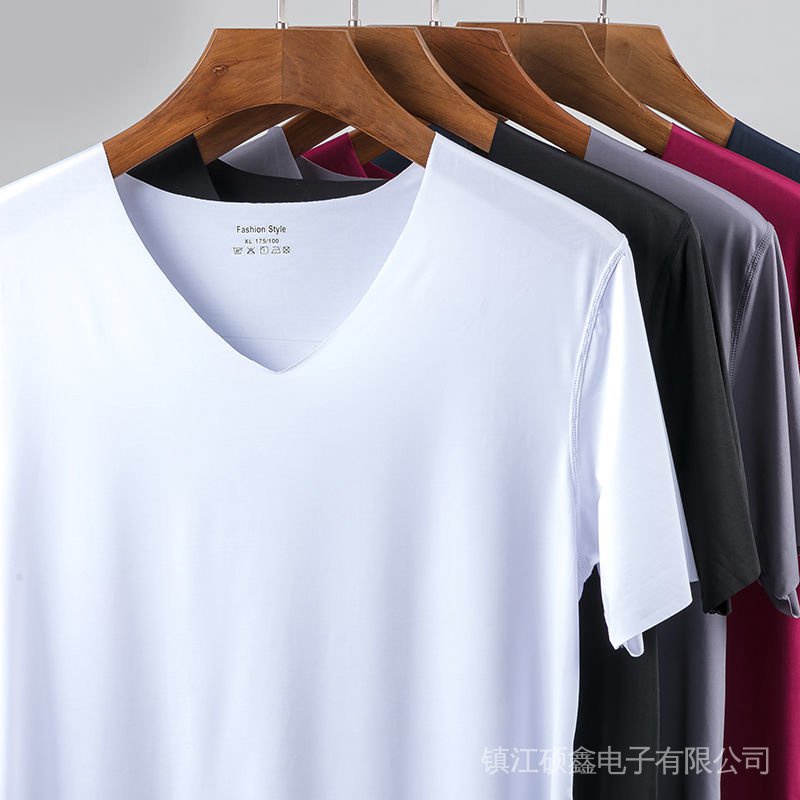 Áo Thun Lụa Lạnh Tay Ngắn Không Đường May Cổ Chữ V Size Lớn Dành Cho Nam
