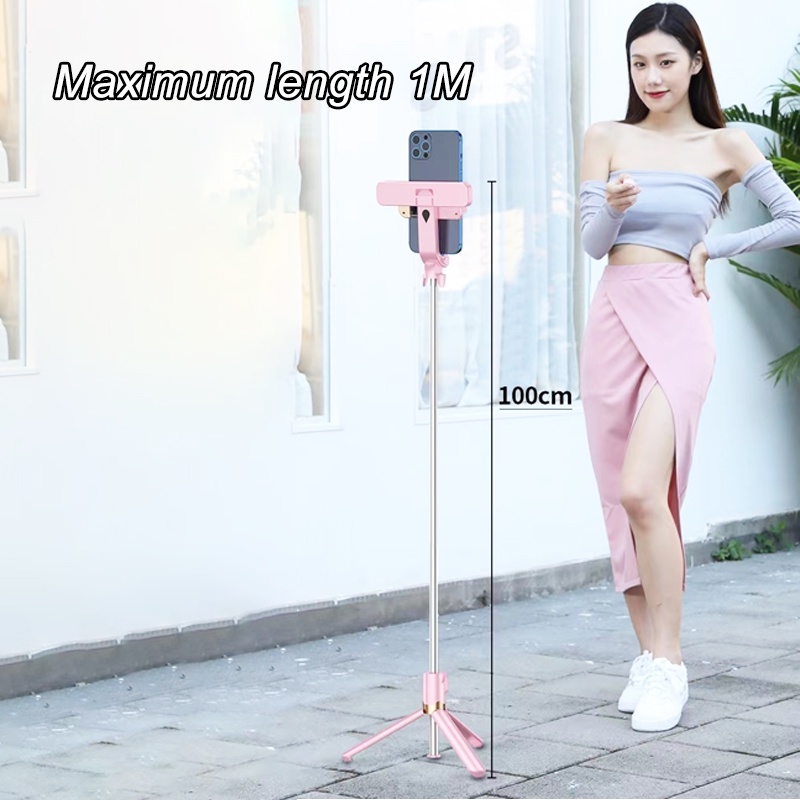 1 Meter High Protable 360 Degrees Rotation Selfie Stick With Bluetooth Wireless Remote Control And Detachable Removeable Rechargeable Fill Light For Travel
