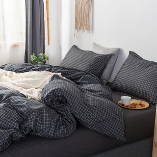 [Vải Đẹp] Bộ Chăn Ga Gối Cotton Poly Nhập Khẩu Caro Đen