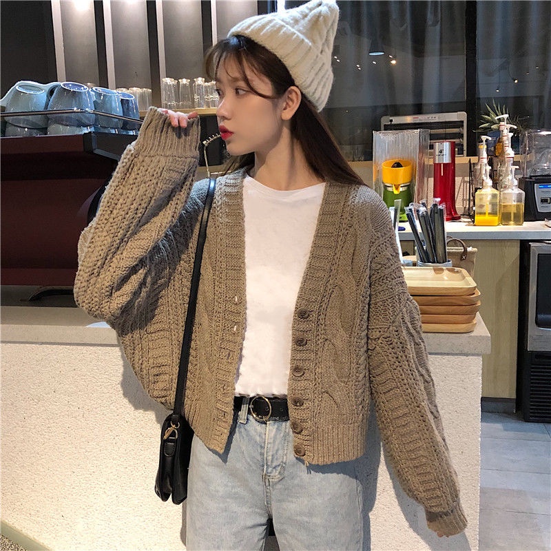 COZOK Áo cardigan Dệt Kim Tay Dài Dáng Rộng Cổ Chữ V Phong Cách Thời Trang retro