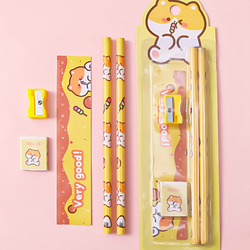 Bộ dụng cụ học tập họa tiết hoạt hình xinh xắn dành cho bé