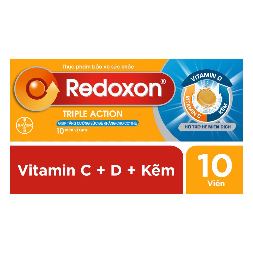 Viên Sủi Tăng Đề Kháng Bổ Sung Vitamin C, D và Kẽm Redoxon Triple Action Hộp 24 Viên