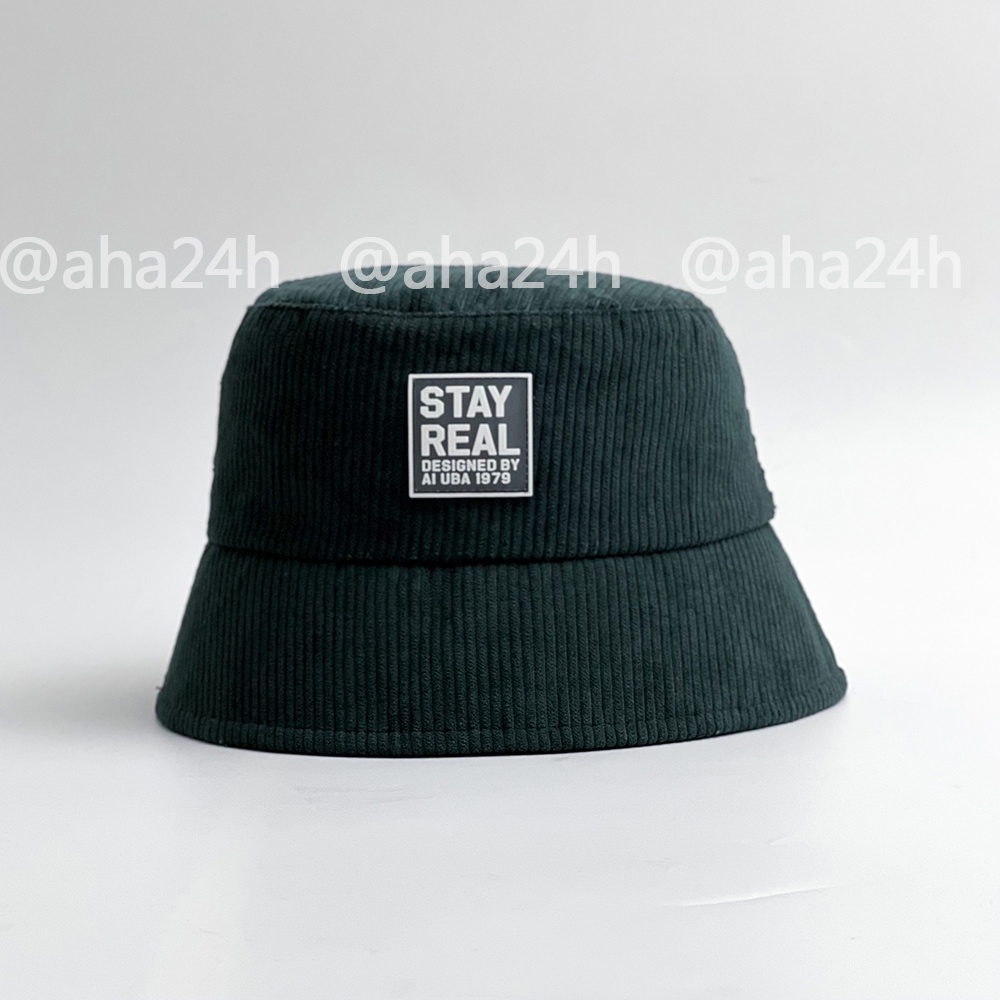 Mũ Bucket nhung tăm thêu chữ STAY REAL thời trang nón tròn nam nữ đẹp AH1660