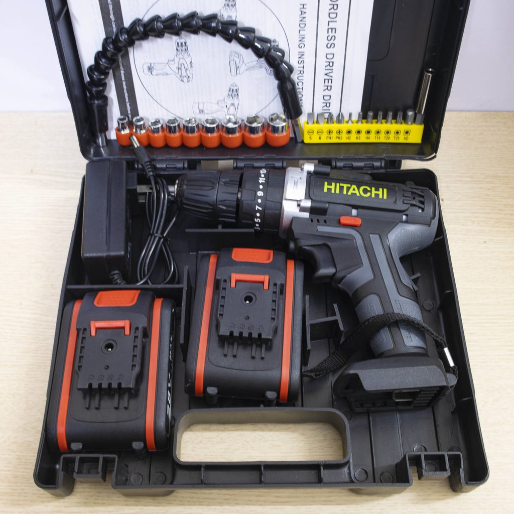 Máy Khoan Pin Hitachi 28V có búa - Máy Khoan Bắt Vít Cầm Tay - Tặng Bộ 24 Phụ Kiện
