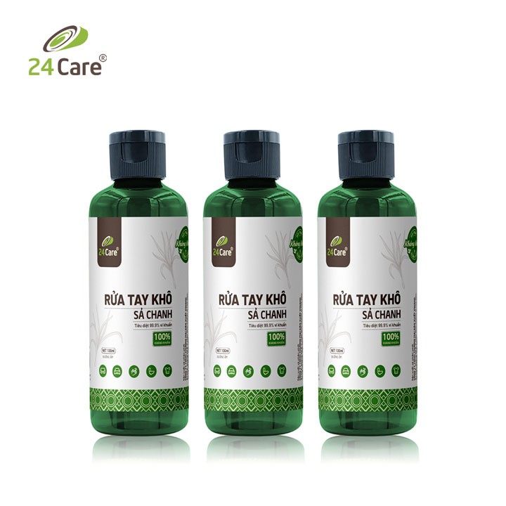 Combo 3 Nước rửa tay khô tinh dầu Sả Chanh 24Care 100ML– không cần rửa lại với nước, diệt khuẩn 99,9% | BigBuy360 - bigbuy360.vn