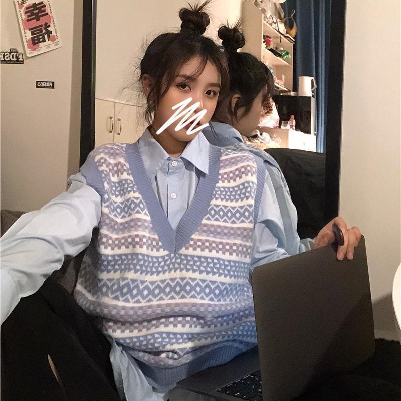 Bộ Áo Dệt Kim Dáng Rộng + Áo Sơ Mi Dài Tay Xinh Xắn Dành Cho Nữ