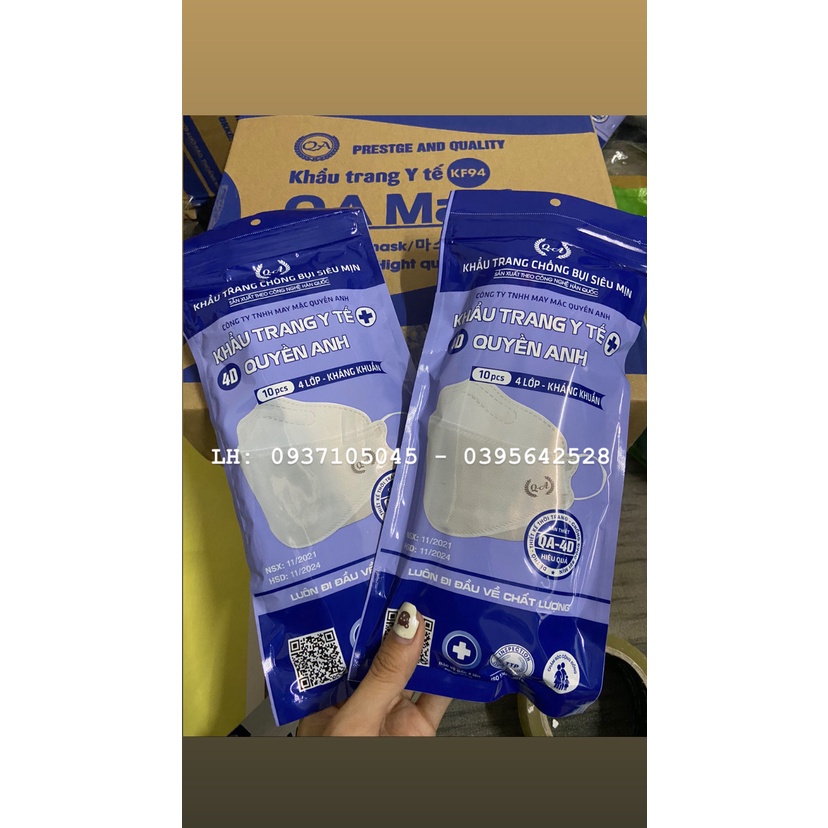 [TÚI ZIP 10 CHIẾC] KHẨU TRANG 4D KF94 QUYỀN ANH KHÁNG KHUẨN CHỐNG BỤI SIÊU MỊN