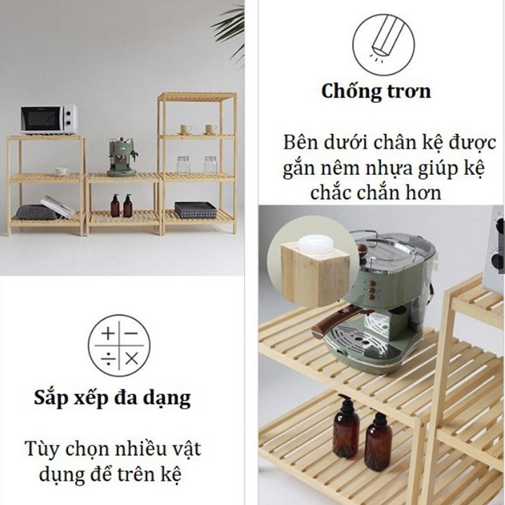 KỆ GỖ ĐỂ LÒ VI SÓNG 3 TẦNG - GỖ THÔNG NHẬP KHẨU - SIZE 60 X 80 CM