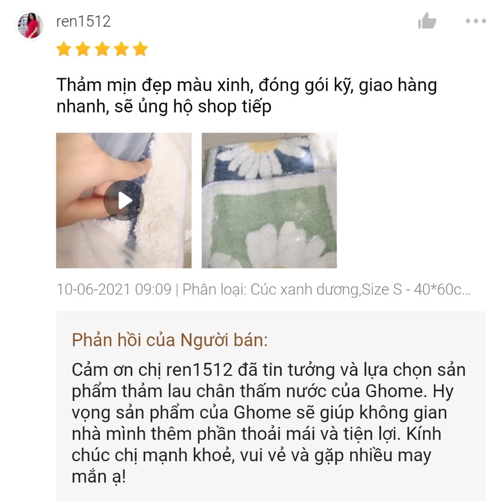 [Mã SKAMLS204M giảm 10% đơn 100K] Thảm lau chân thấm nước Ghome chống trơn trượt dùng trong phòng khách, phòng tắm TC01