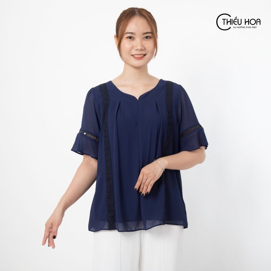 Áo Trung Niên Chiffon Phối Ren Thiều Hoa Y905