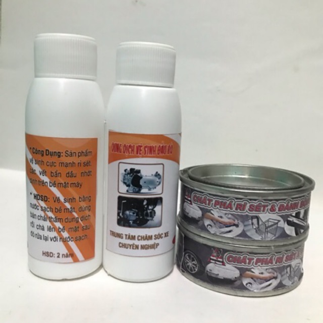 Combo 4 sản phẩm: 2 lọ đánh rỉ sét kim loại và 2 lọ x30 tẩy lốc máy