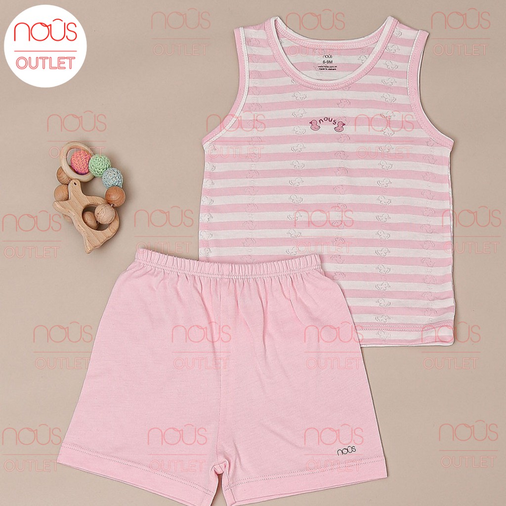 Bộ quần áo ba lỗ kẻ hồng trắng Nu doux (size 6-9m đến 18-24m)