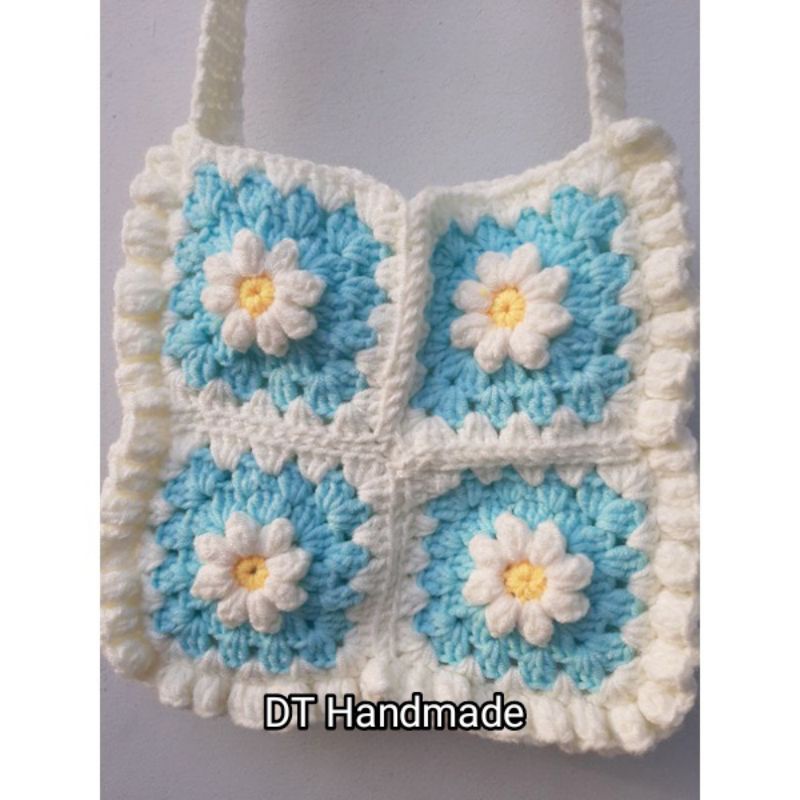 Túi len đeo chéo hoạ tiết hoa cúc handmade