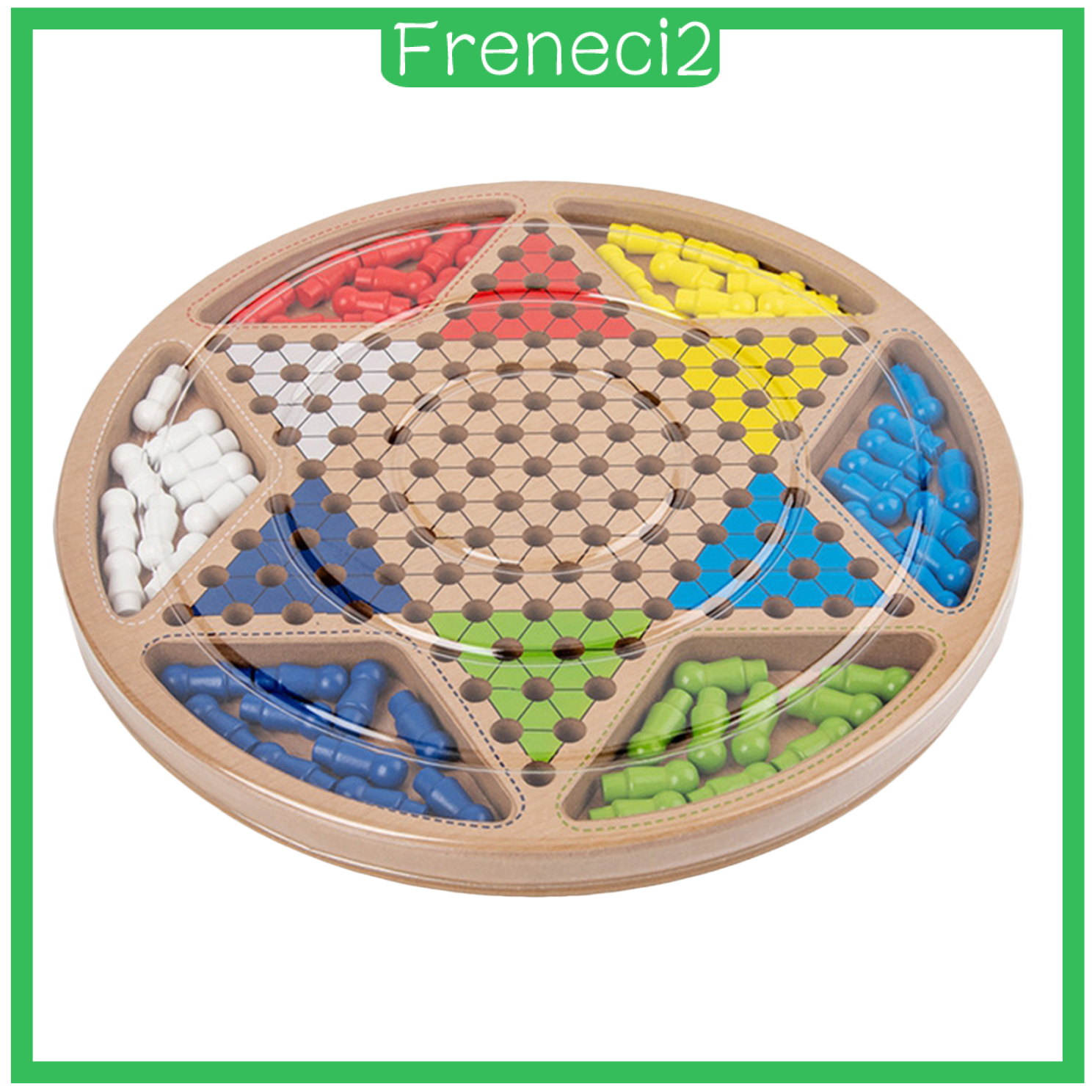 [FRENECI2]2 in 1 Wooden Chinese Checkers Board Game Set with Colorful Pegs Style1