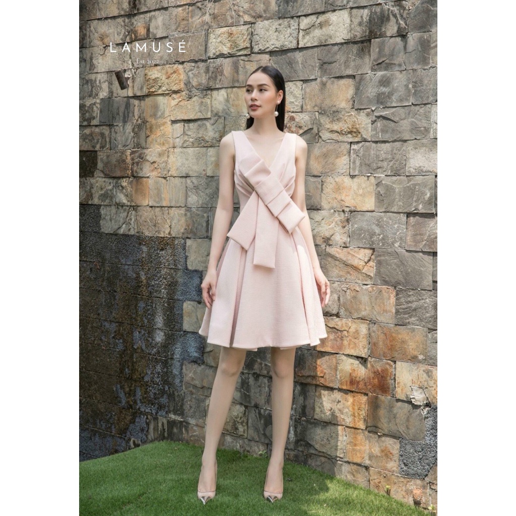 MUSE DRESS - Lamusé - Đầm vải Tweed thiết kế cổ điển dịu dàng màu hồng