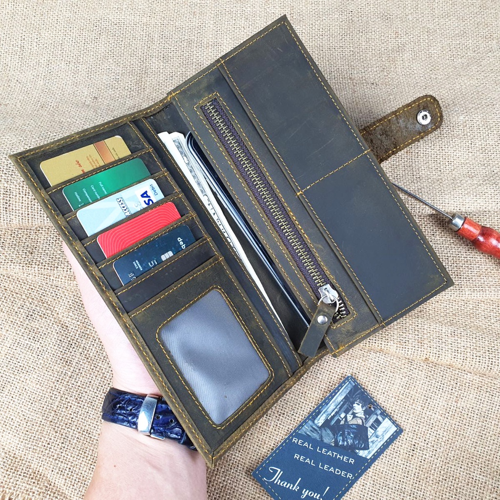 Ví cầm tay nam da bò sáp WL122VB  - 100% da bò thật, BH 3 năm