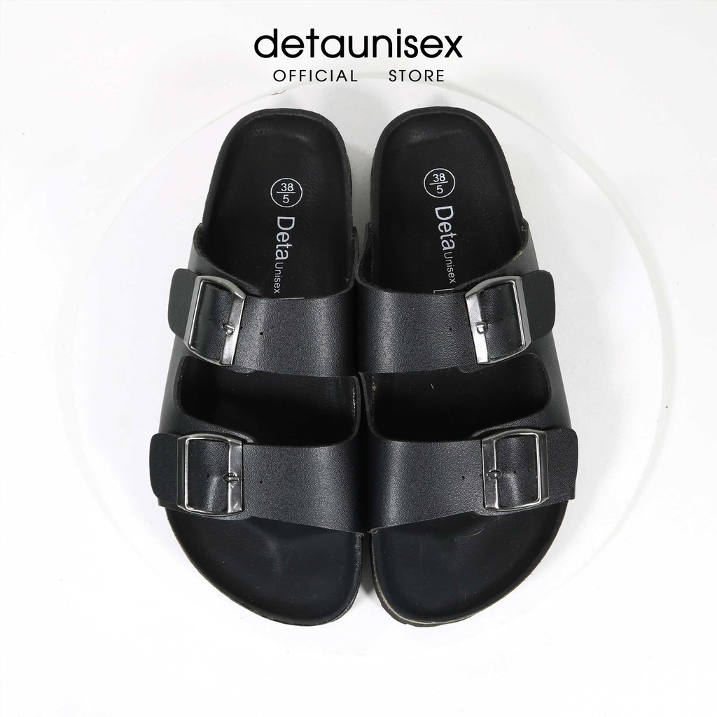 Dép đế trấu 2 khóa nam nữ LÓT ĐEN Birken Detaunisex- DETA21F