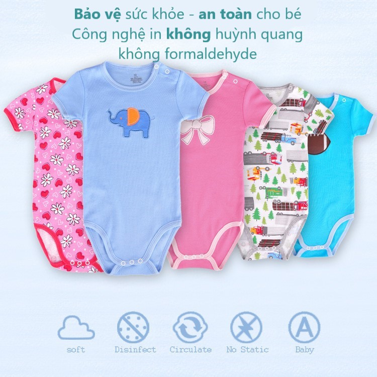 Set 5 Bộ Body Suite Cho Bé Trai Bé Gái Size 3-24m 3,5-13,6kg - Áo Liền Quần Cho Bé