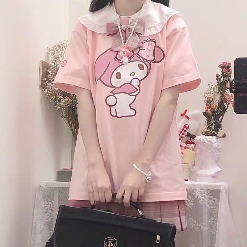 ✦Đầu Chó Cinnamon✦Áo Thun Mềm Mại Tay Ngắn Cổ Búp Bê Hoạt Hình Phong Cách Nhật Bản Dễ Thương Thời Trang Mùa Hè Cho Nữ Sinh