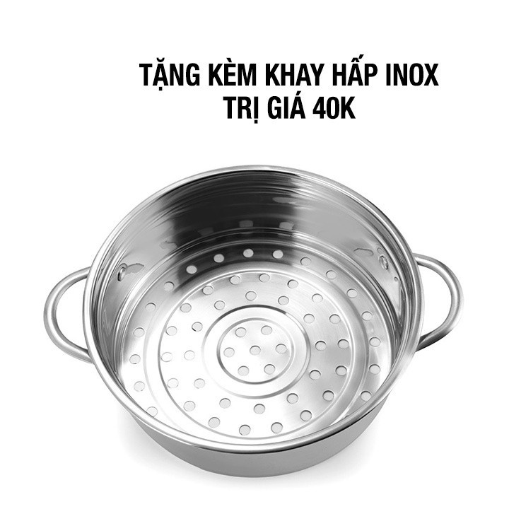 Nồi Lẩu Điện Mini 18CM Kèm Giá Hấp Inox, Ca Nấu Mì Đa Năng 2 Nấc Nhiệt Hấp, Nướng, Luộc, Chiên Xào Đa chức năng Cao Cấp