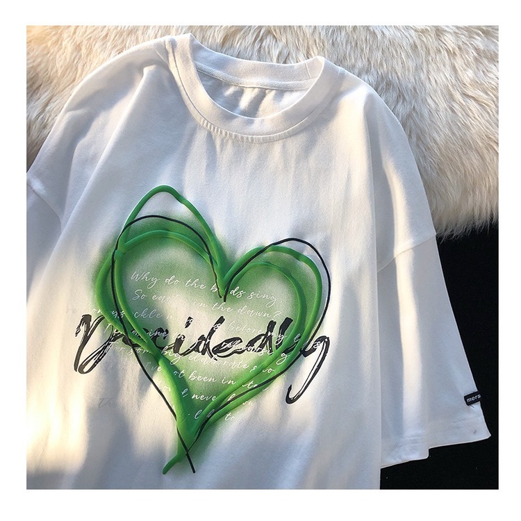 Áo thun nữ ZHELIHANGFEI tay ngắn in họa tiết trái tim thời trang