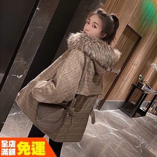 Áo khoác kẻ mũ lông - hàng oder quảng châu