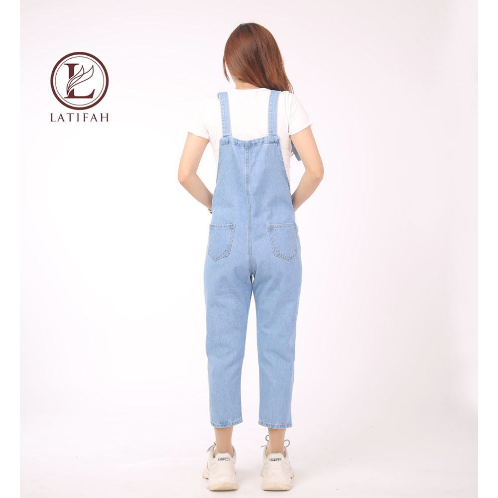 [Mã BMBAU50 giảm 50K đơn 150K] Quần yếm jean dài nữ LATIFAH rách có nắp YJ006 phong cách ulzzang hàn quốc