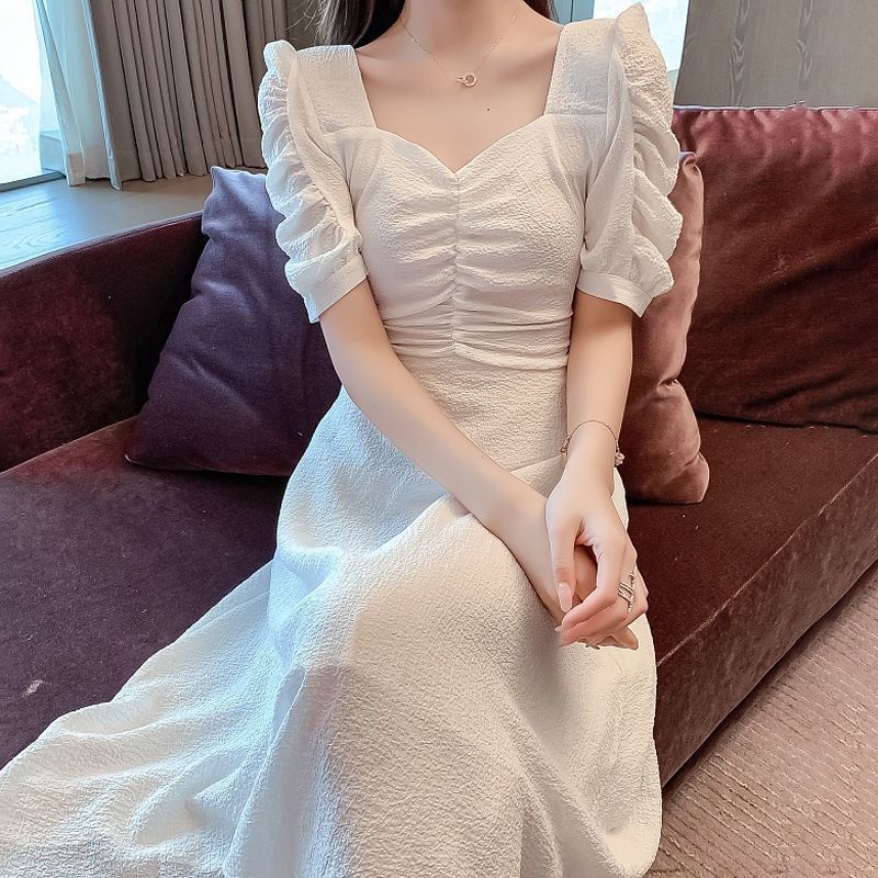 Đầm Voan Hoa Xếp Ly Tay Phồng Cổ Chữ V Xinh Xắn Theo Phong Cách Mùa Hè Châu Âu Dành Cho Nữ