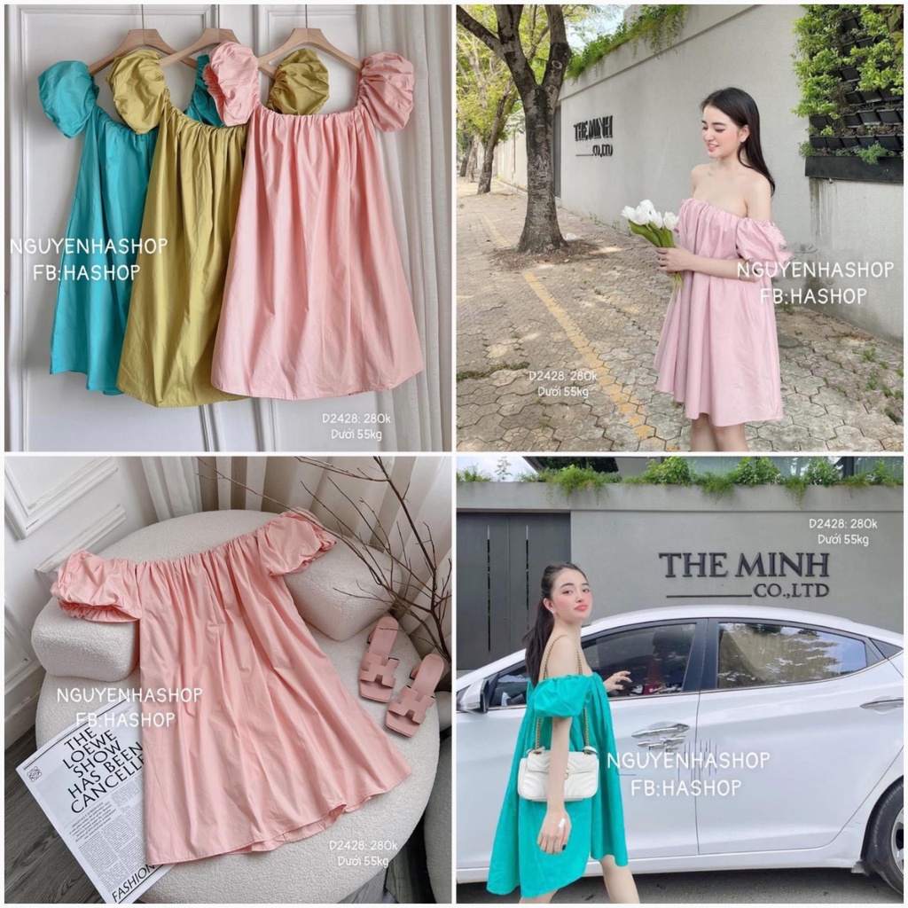 váy babydoll cộc tay vai bồng 3 màu siêu xinh