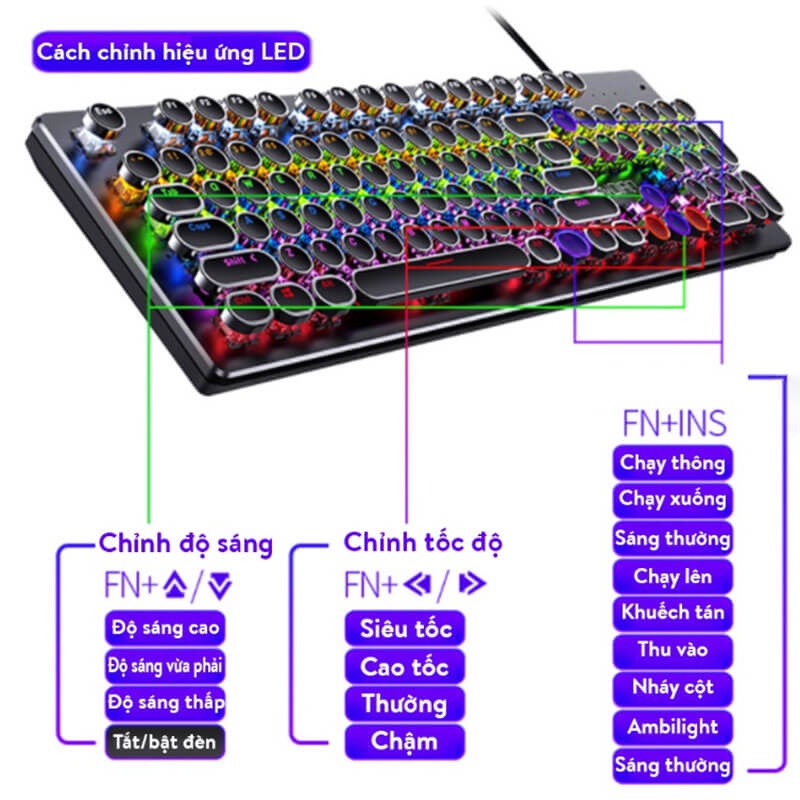 Bàn phím cơ Coputa Bàn phím máy tính laptop gaming Full LED RGB ZK-4