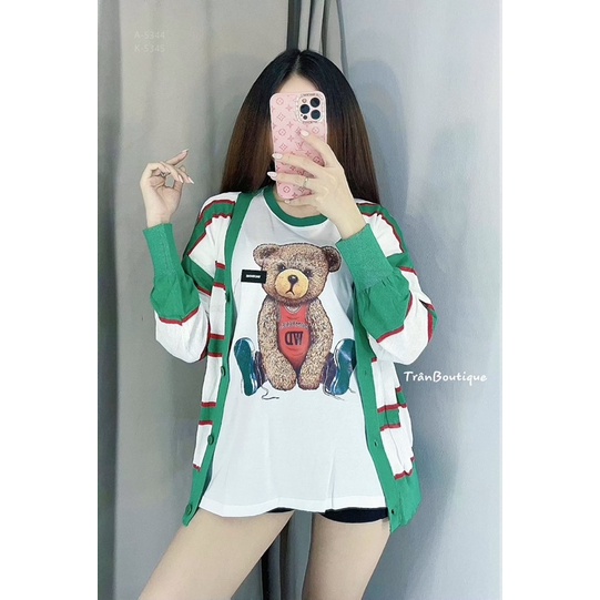 SET ÁO THUN GẤU 5344 + KHOÁC LEN SỌC NGANG 5345