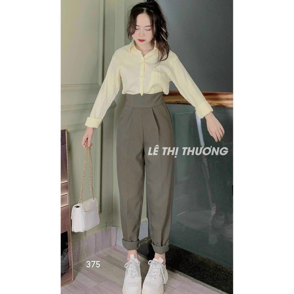 Quần ống rộng suông nữ lưng cao khóa trước 1 khuy vải tuyết mưa ( KHÓA TRƯỚC )