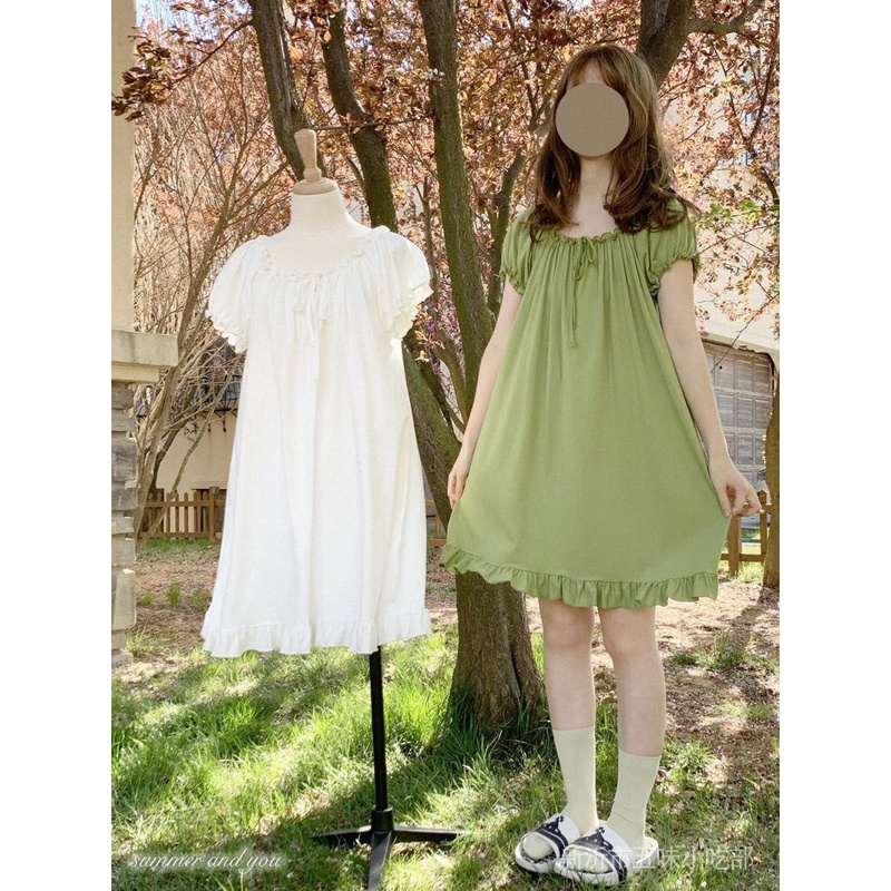 Đầm Ngủ Tay Ngắn Chất Liệu Mềm Mại Nhẹ Màu Trắng Phong Cách lolita Nhật Bản Thời Trang Mùa Hè Cho Nữ