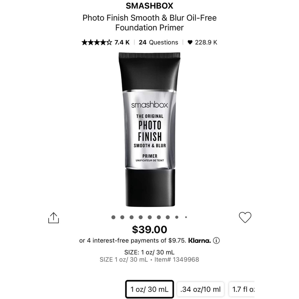 Kem Lót Smashbox The Original Photo Finish Smooth &amp; Blur Primer 30ml Fullsize Fullbox