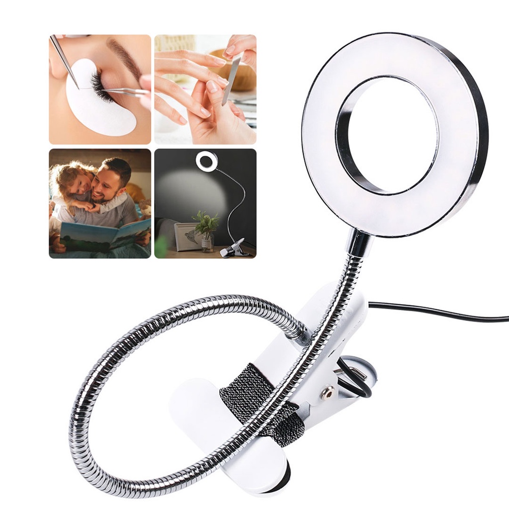 Đèn Led Mini Kẹp Bàn Làm Nail Nối Mi Phun Xăm 2 Chế Độ Sáng (Kèm Củ Sạc)