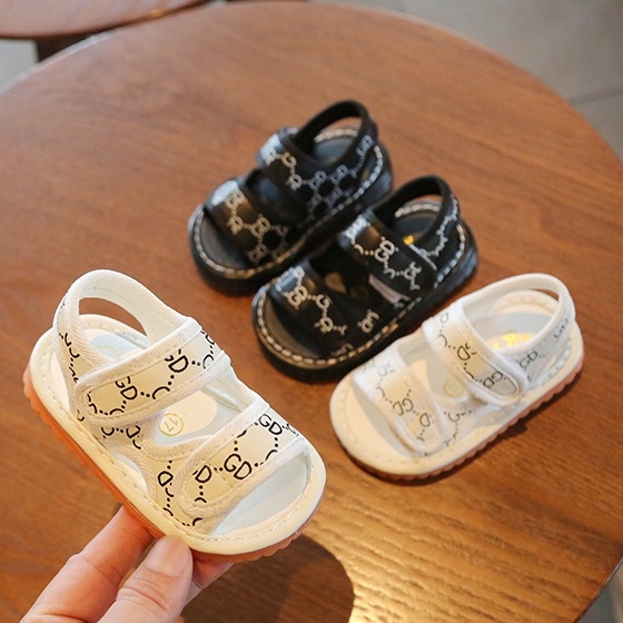 Sandal Quai Hậu Tập Đi Cho Bé Trai Bé Gái Quai Dán Bằng Vải Đế Cao Su Họa Tiết Chữ Chống Trơn Trượt Vấp Từ 6 Tháng-6Tuổi